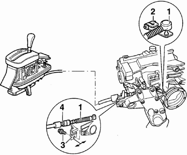 7.3.2.1. Регулировка троса переключения (автоматическая коробка передач)
